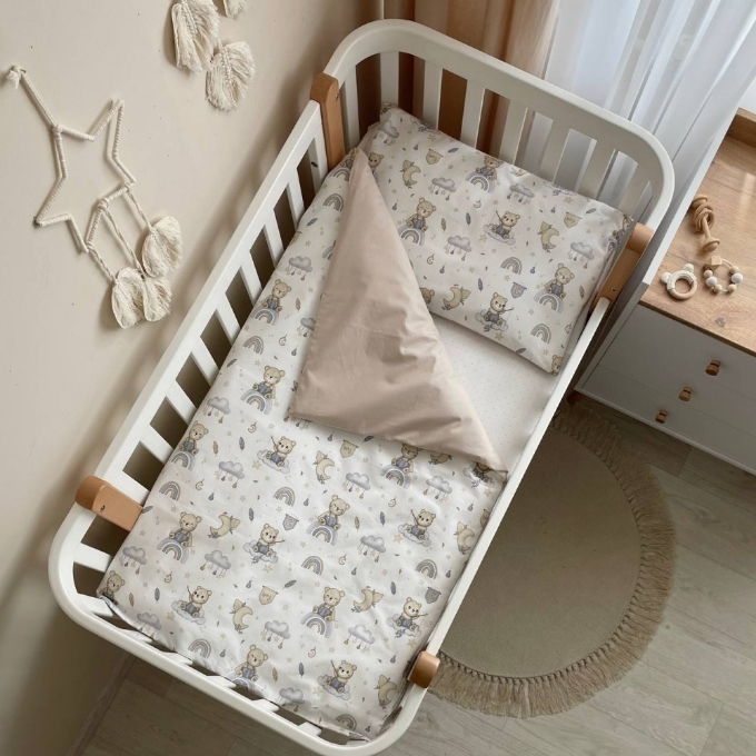 Set lenjerie de schimb pentru patut bebe 3 piese Mix ursulet bej (3)